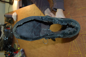 Sidi boot inner and outer sole removed for boot repair